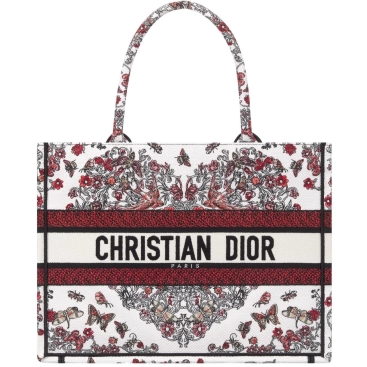 Túi xách nữ Dioramour Medium Dior Book Tote Latte Embroidery with Multicolor Motif