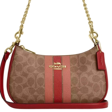 Túi Coach Teri Shoulder Bag In Signature Canvas With Stripe Tan Multi CAL81