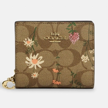 Ví gập nữ Coach Snap Wallet In Signature Canvas With Wildflower Print