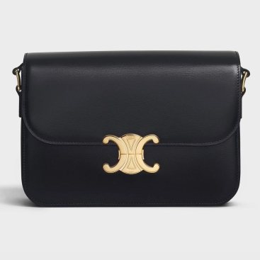 Túi Đeo Vai nữ Celine Classique Triomphe Shoulder Bag In Black Shiny Calfskin Màu Đen