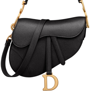 Túi Dior Saddle Bag With Shoulder Strap Black Grained Calfskin