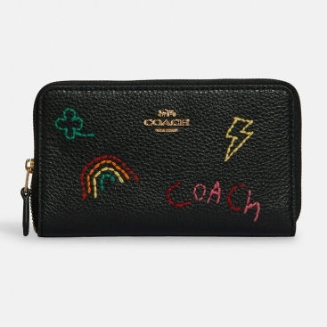 Ví dài Black Coach Medium Id Zip Wallet With Diary Embroidery