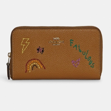 Ví dài Brown Coach Medium Id Zip Wallet With Diary Embroidery