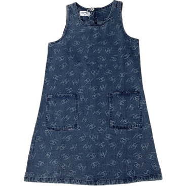 Đầm jean chanel sát nách xanh dương có túi 
