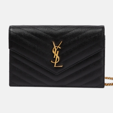 Túi đeo vai nữ YSL Saint Laurent Black Cassandre Matelassé Envelope Leather Wallet On Chain