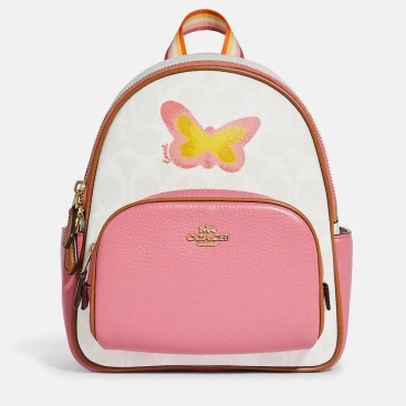 Balo Coach Mini Court Backpack In Signature Canvas With Butterfly