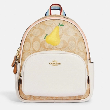 Balo Coach Mini Court Backpack In Signature Canvas With Pear