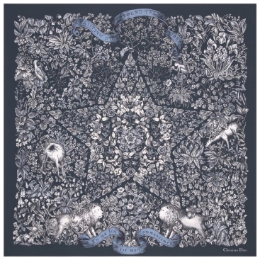 Khăn Dior Around the World 90s Square Scarf Navy Blue and White Silk Twill