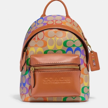 Balo nữ Coach cầu vồng Charter Backpack 18 In Rainbow Signature Canvas CJ878