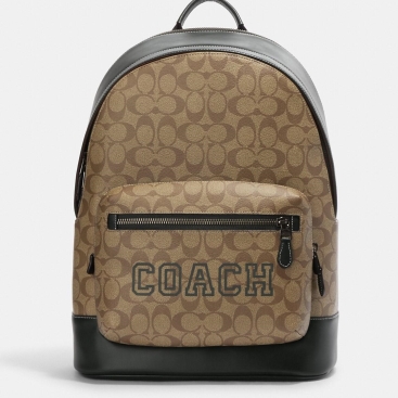 Balo Coach Nam West Backpack In Signature Canvas With Varsity Motif CE717