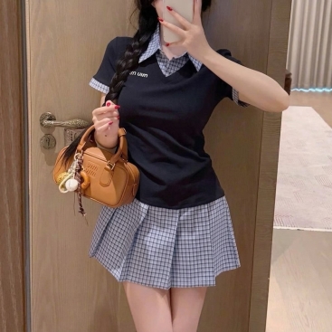 Áo đầm nữ phối cổ sơ mi Miu Miu
