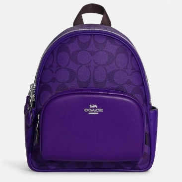 Balo Coach Mini Court In Signature Canvas Purple Leather Backpack
