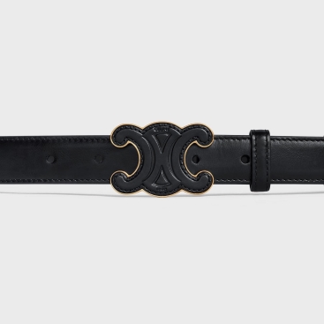 Dây nịt Celine Medium Cuir Triomphe Buckle With Collar Stud Belt In Black Taurillon Leather