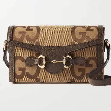 Túi đeo vai Gucci 1955 Camel Horsebit Mini Leather Trimmed Canvas Jacquard Shoulder Bag