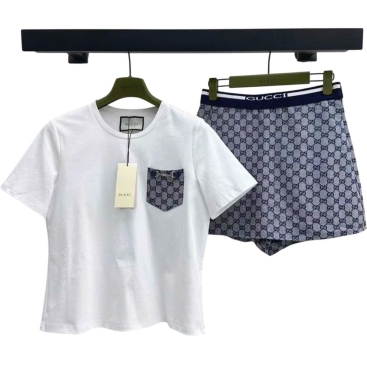 Set áo thun váy ngắn nữ lưng thun Gucci 