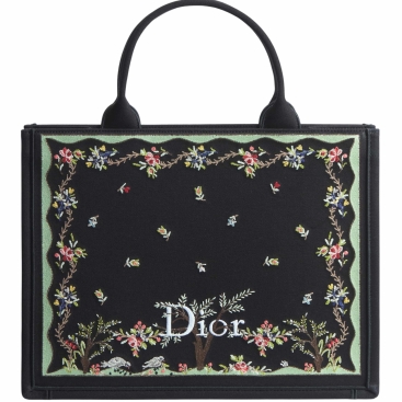 Túi Dior Dioramour Medium Dior Book Tote with Strap Black Multicolor Revolution Flowers Embroidery