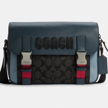 Túi đeo chéo dáng cặp Coach Track Crossbody In Colorblock Signature Canvas With Coach in Charcoal Denim Multi