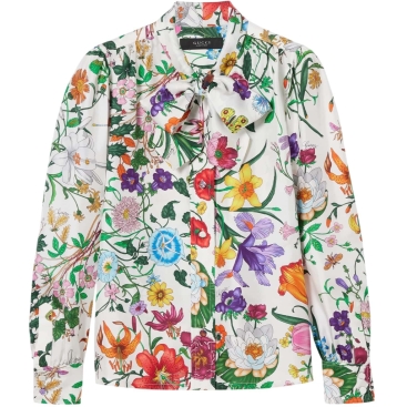 Áo Gucci lụa Printed Silk Twill Shirt With Bow