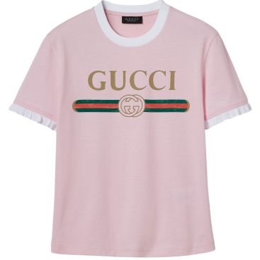 Áo thun Gucci Cotton Jersey T-shirt Gucci Web With Interlocking G Print Light Pink