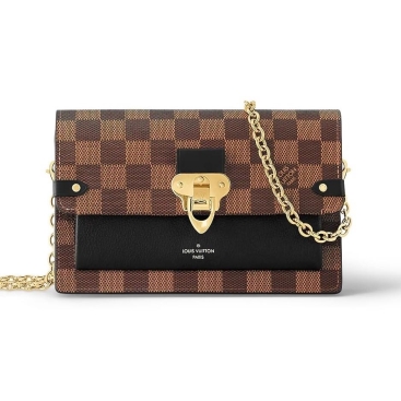 Túi đeo chéo nữ LV Louis Vuitton Vavin Chain Wallet Black Damier Ebene Small Leather