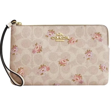 Ví Coach Large Corner Zip Wristlet In Signature Canvas Sand Multi CBA72