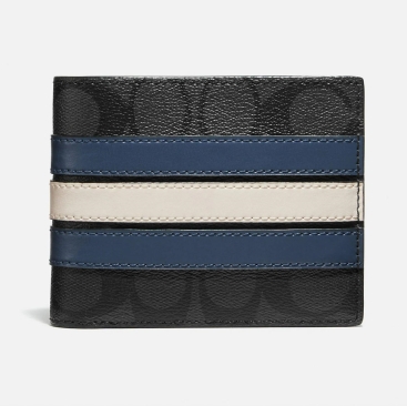 Ví ngắn Nam Coach 3 In 1 Wallet In Signature Canvas With Varsity Stripe Charcoal