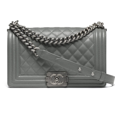 Túi Chanel Boy Shiny Grained Calfskin Ruthenium-Finish Metal Dark Gray