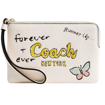 Ví Coach Corner Zip Wristlet With Sketch Print Chalk Multi CAQ54