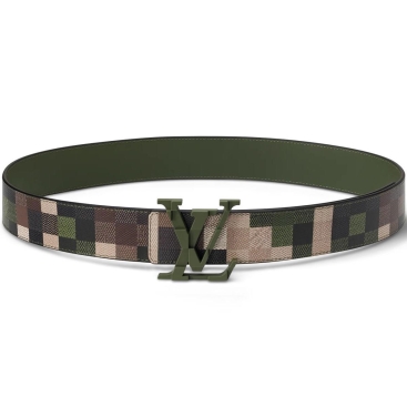Dây nịt LV nam Louis Vuitton Mega Pixel 40mm Reversible Belt Green Damoflage Damier