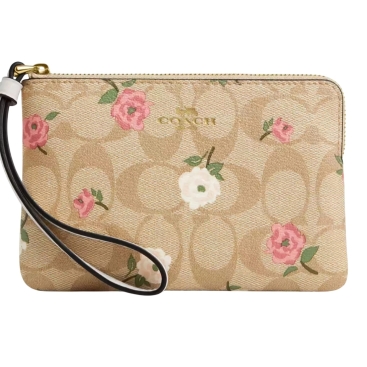 Ví Coach Corner Zip Wristlet In Signature Canvas With Floral Print CR973