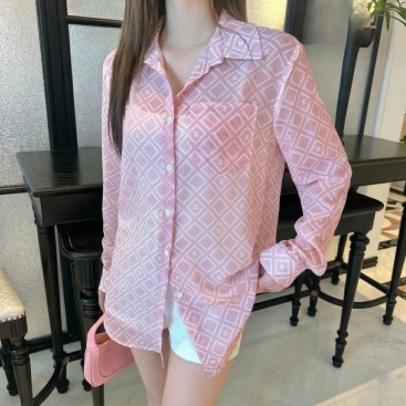 Áo sơ mi nữ màu hồng tay dài voan Celine
