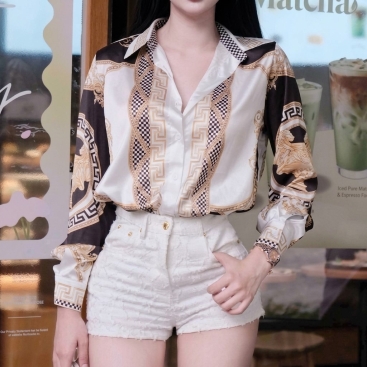 Áo sơ mi nữ tay dài hoa tiết hãng Versace