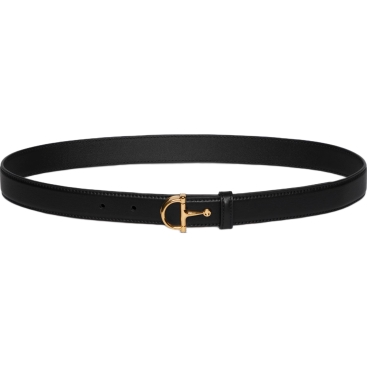Dây nịt Gucci nữ Thin Belt With Half-Horsebit Buckle Black Leather