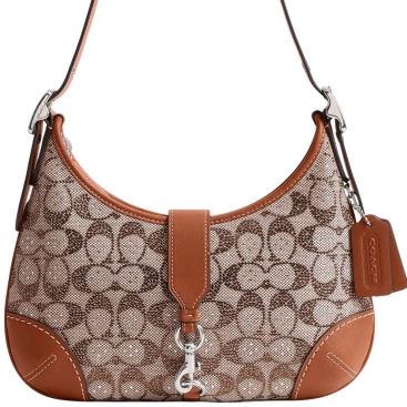 Túi Coach Hamptons Hobo Bag In Crystal Signature jacquard Burnished Amber CW654