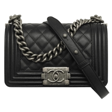 Túi Chanel Small Boy Calfskin Ruthenium-Finish Metal Black