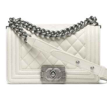 Túi xách Chanel Small Boy Shiny Grained Calfskin Ruthenium-Finish Metal Light Gray