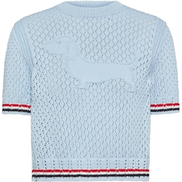 Áo Thom Browne Jacquard Cotton Sweater Light Blue