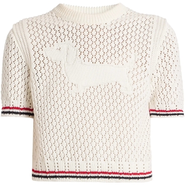 Áo Thom Browne Jacquard Cotton Sweater White