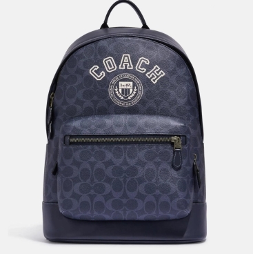 Balo Coach West Backpack In Signature Canvas With Varsity Motif Denim