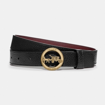 Dây nịt nữ Coach Horse And Carriage Black Wine Refined Pebble Leather and Refined Calf Leather Belt F78181
