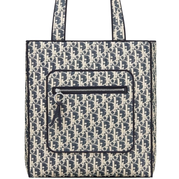 Túi Dior Blue and Beige Raffia-Effect Dior Oblique Denim Tote Bag