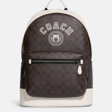 Balo Coach West Backpack In Signature Canvas With Varsity Motif Mahogany