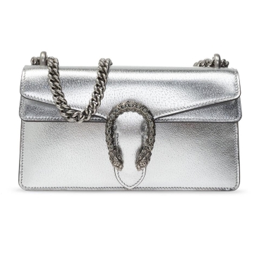 Túi đeo chéo nữ Gucci đầu rồng Mini Silver Metallic Leather Dionysus Shoulder Bag