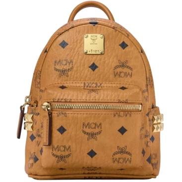 Balo nữ MCM Size 18 X-Mini Stark Bebe Boo Cognac Side Studs Backpack in Visetos