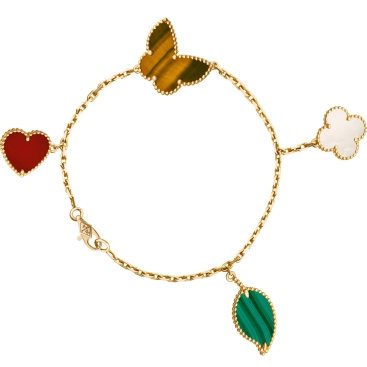 Vòng tay Van Cleef Arpels Lucky Alhambra Bracelet 4 motifs Carnelian Tigers Eye Malachite VCARD79600