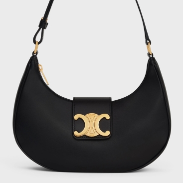 Túi Đeo Vai Nữ Celine Ava Triomphe Soft Shoulder and Hand Carry Bag in Black Smooth Calfskin màu Đen