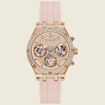 Đồng hồ nữ Guess Gold-Tone and Pink Silicone Multifunction Watch