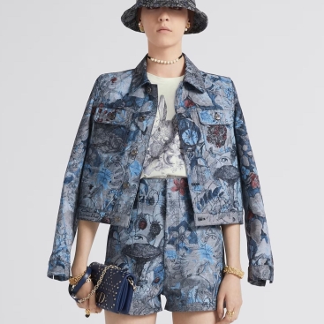 Set bộ Christian Dior Jacket and Shorts Blue Cotton Denim With Dior Jardin Magique Motif 
